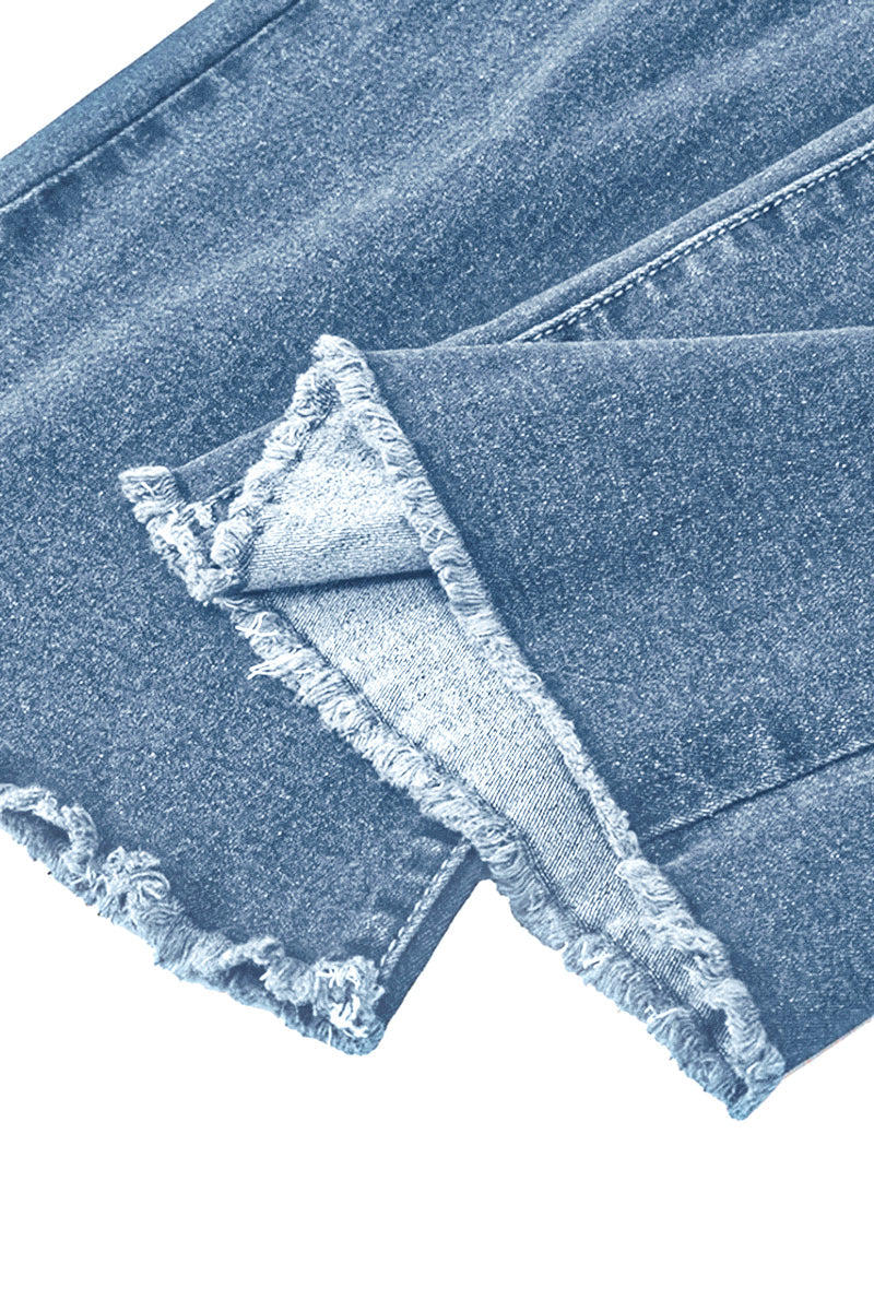 Stone Washed Flared Jeans mit zerrissenen Knien und offener Saumkante