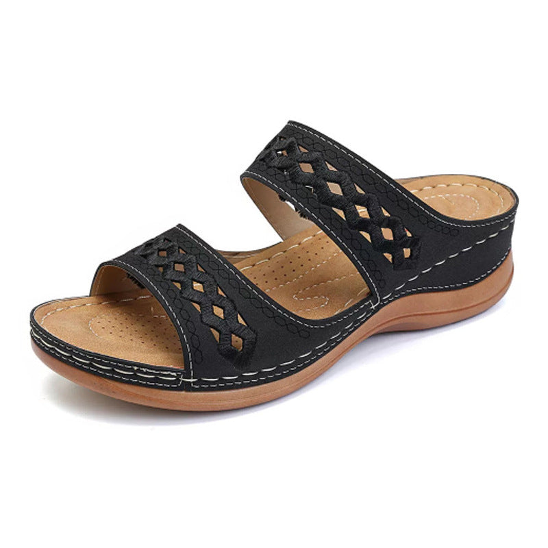 Damen-Sandalen aus hochwertigem Kunstleder mit Stickereien