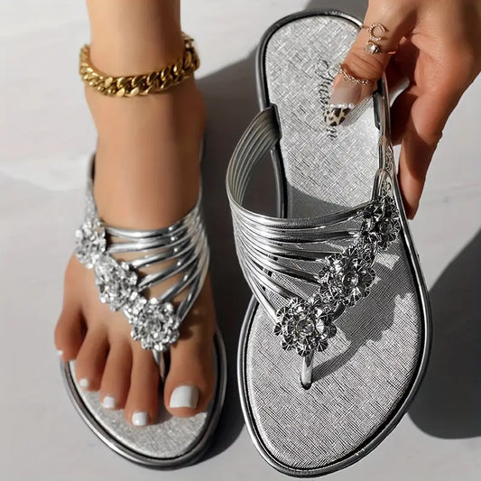 Florale Damen-Flip Flops, modische, rutschfeste Zehentrenner mit offener Fußspitze