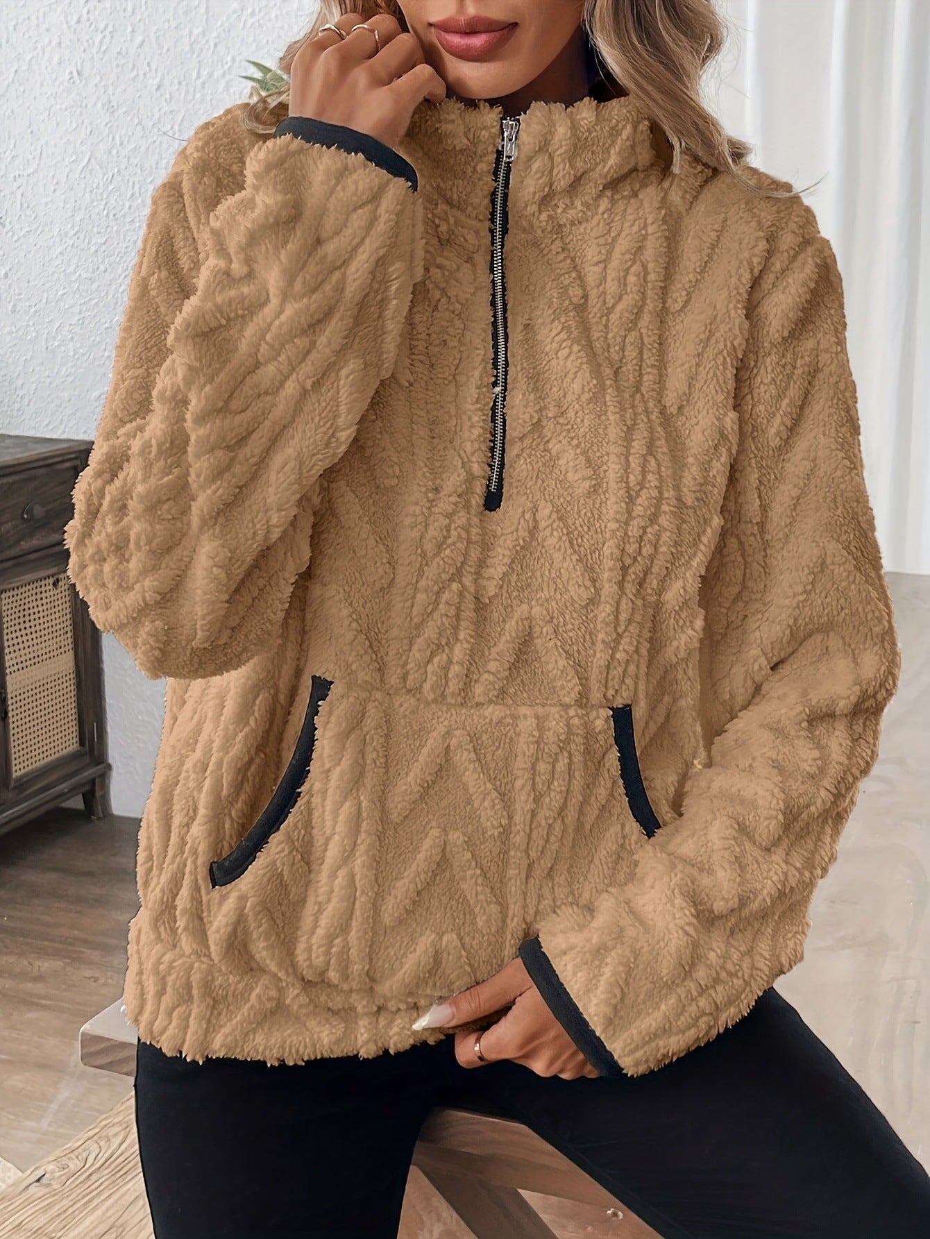 Fleece-Sweatshirt mit halbem Reißverschluss 🍂 | Wolkenweich + Geräumige Taschen – Bequem für Alltag/Freizeit