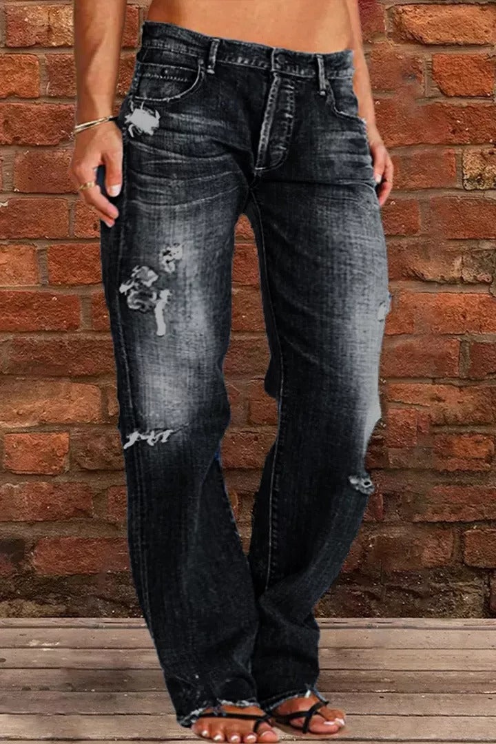 Neue Ripped Low Waist Jeans mit geradem Bein (2 kaufen, Versand gratis)