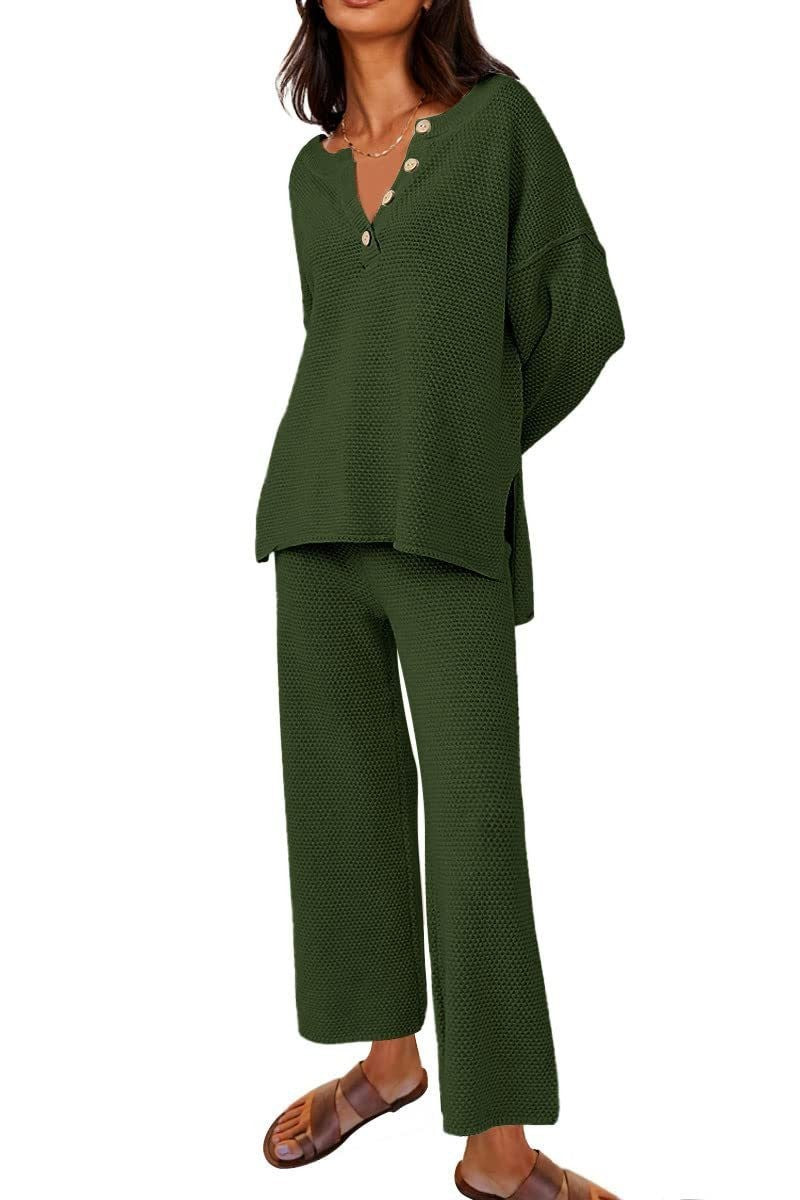 Loungewear-Set aus 2 Teilen mit Knopfstrickpullover (Kaufe 2 versandkostenfrei)