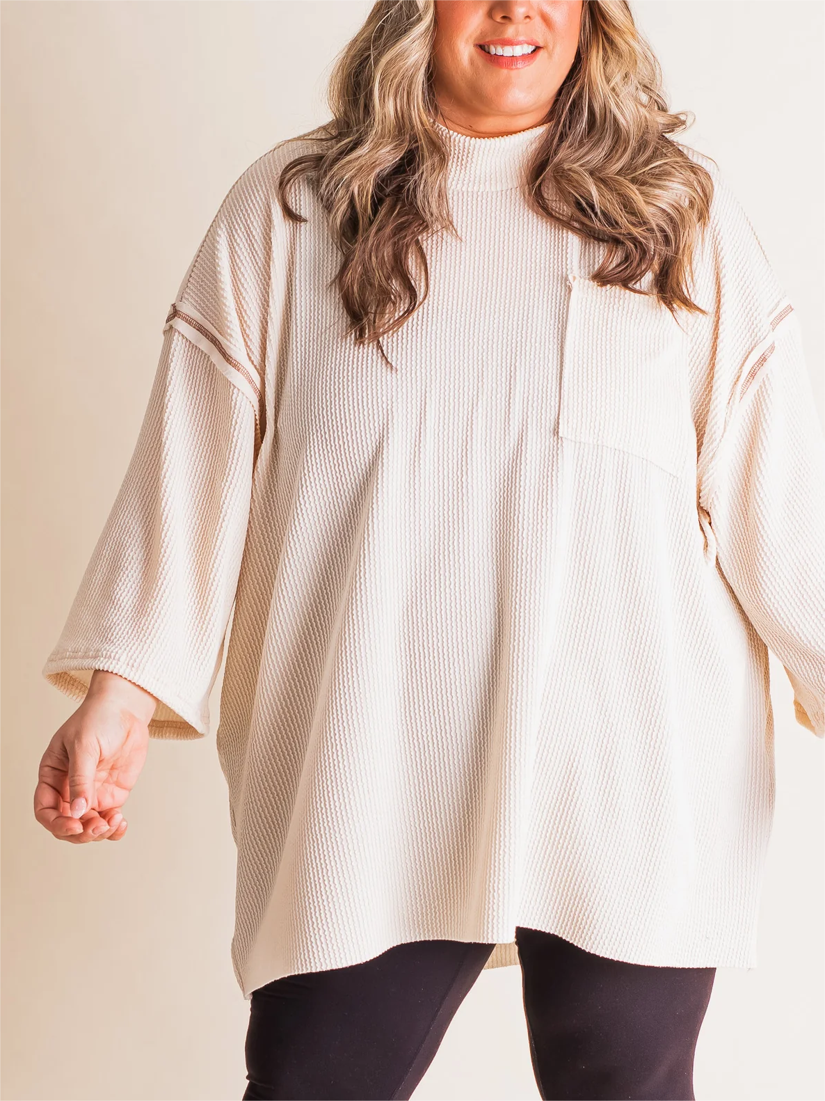 Oversize urbaner Rippstrick-Longpullover mit hohem Kragen (2 kaufen, kostenloser Versand)