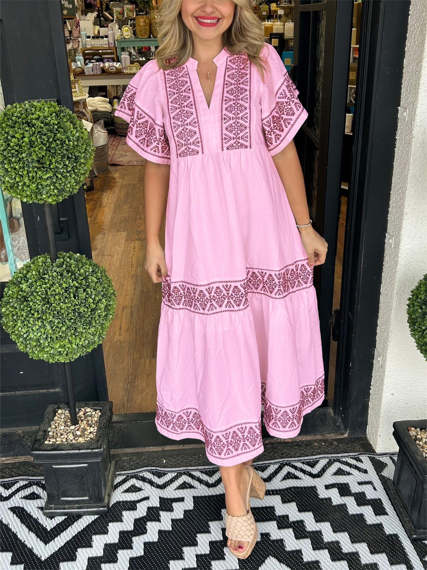 Damen V-Ausschnitt Boho Maxikleid (Kaufe 2, versandkostenfrei)