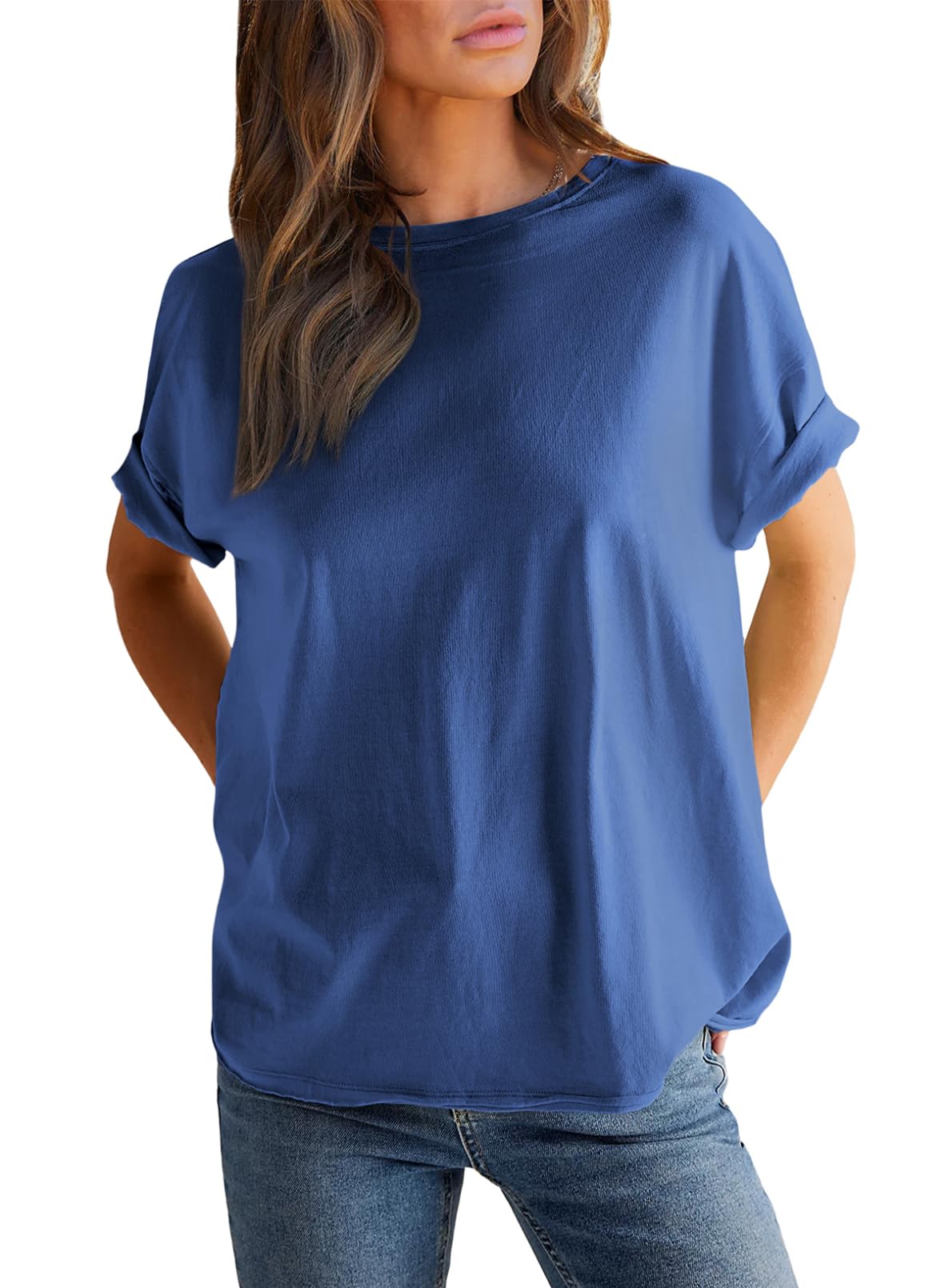 Women¡¯s Solid Color Round Neck Short Sleeve T-shirt (Buy 2 Free Shipping)