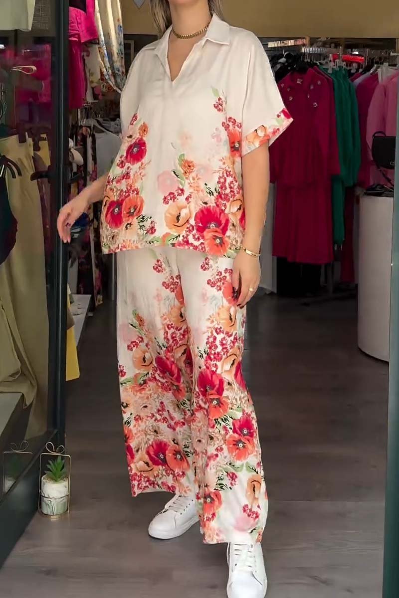Zweiteiliges Freizeit-Set für Damen mit Blumenmuster