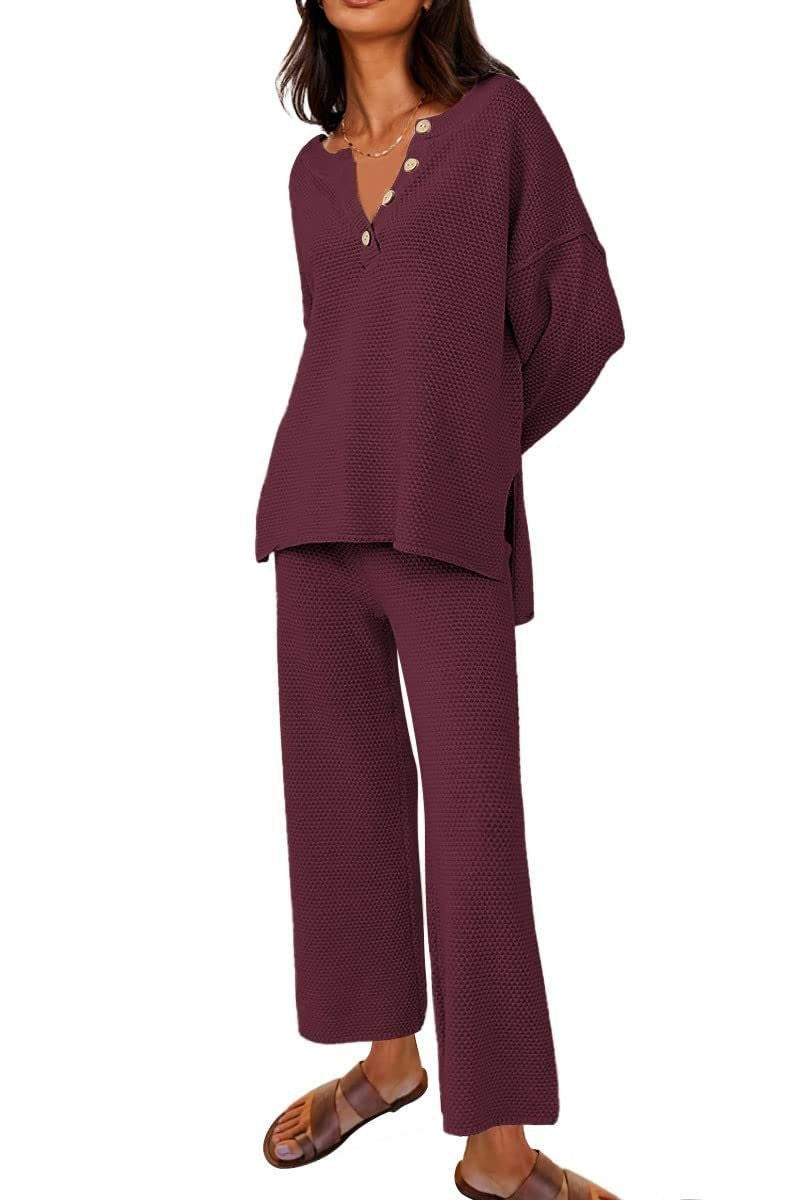 Loungewear-Set aus 2 Teilen mit Knopfstrickpullover (Kaufe 2 versandkostenfrei)