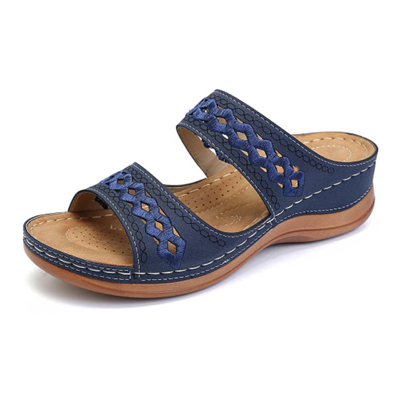 Damen-Sandalen aus hochwertigem Kunstleder mit Stickereien