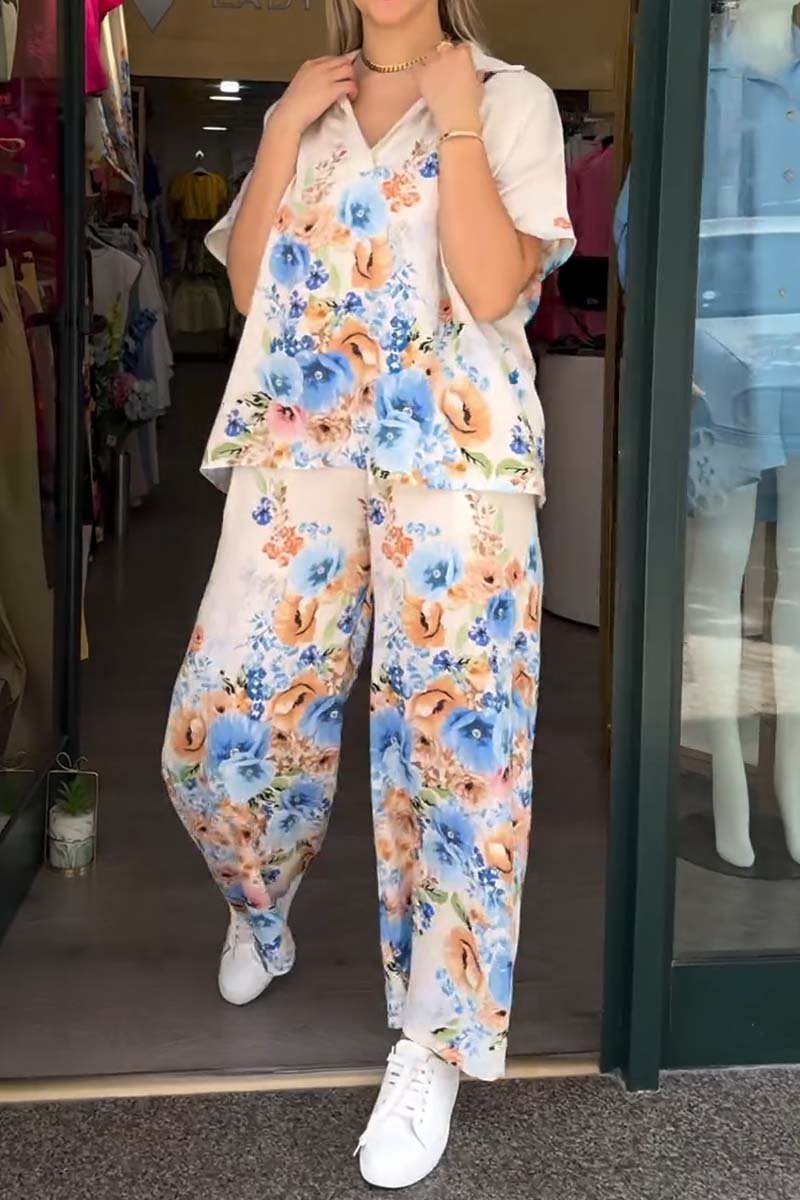 Zweiteiliges Freizeit-Set für Damen mit Blumenmuster