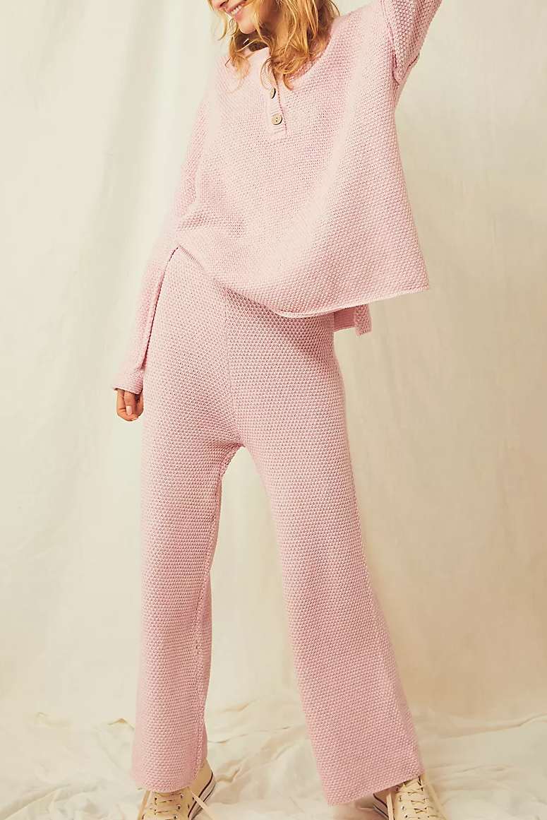 Loungewear-Set aus 2 Teilen mit Knopfstrickpullover (Kaufe 2 versandkostenfrei)