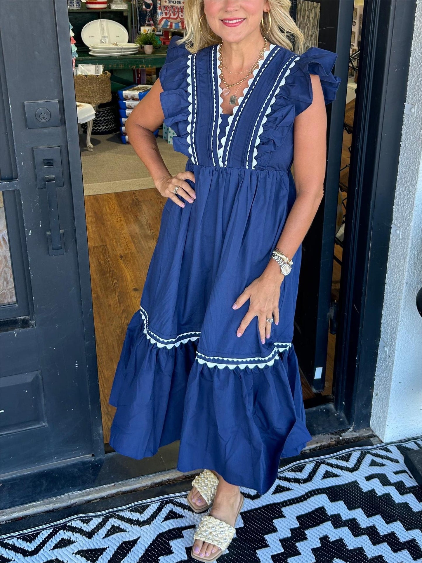 Damen Maxikleid mit V-Ausschnitt und Rüschenärmeln (2 kaufen, kostenloser Versand)