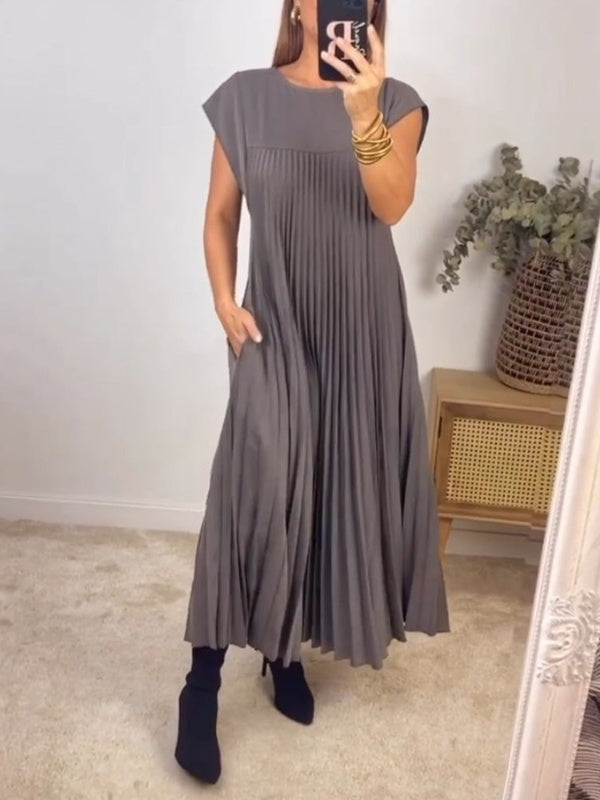Damen Maxikleid mit Kappärmeln, plissiert, fließend (2 kaufen, kostenloser Versand)