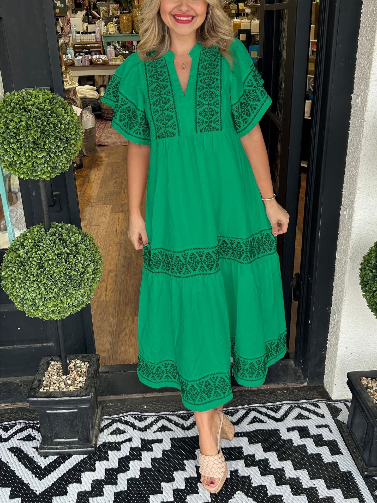 Damen V-Ausschnitt Boho Maxikleid (Kaufe 2, versandkostenfrei)