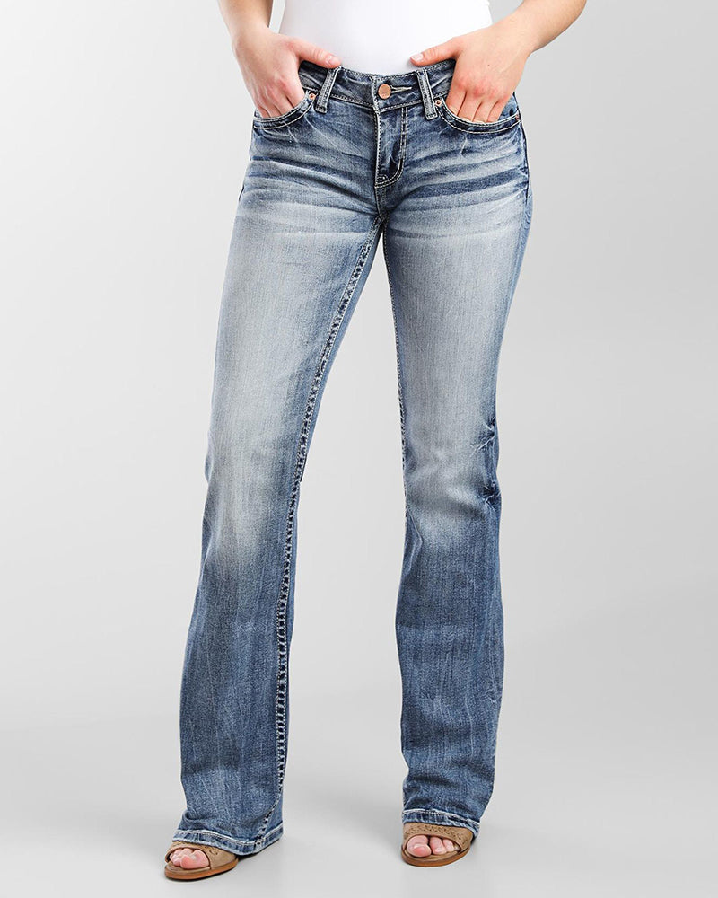 90er Vintage Jeans mit Stickerei und tiefem Bund