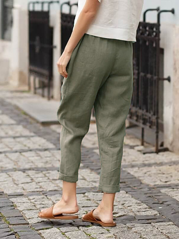 Leinen-Baumwoll-Hose für Damen, große Größen, locker geschnitten