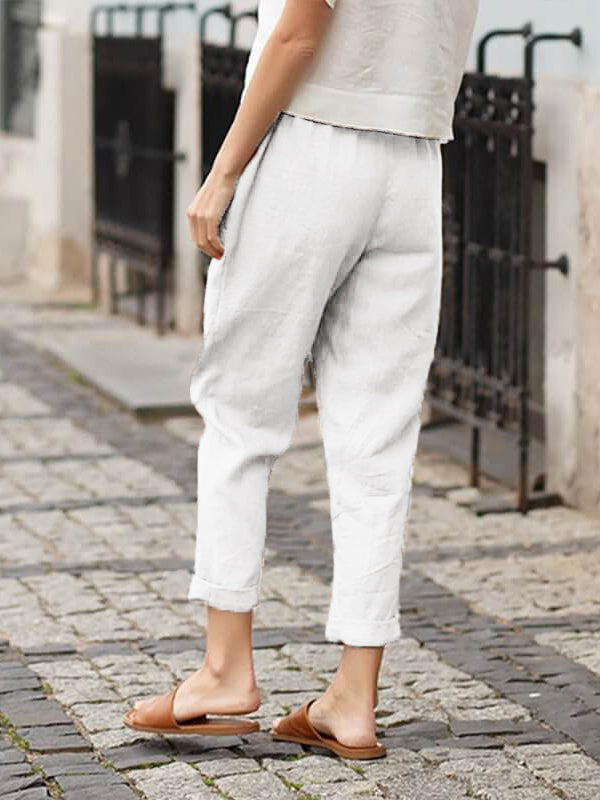 Leinen-Baumwoll-Hose für Damen, große Größen, locker geschnitten