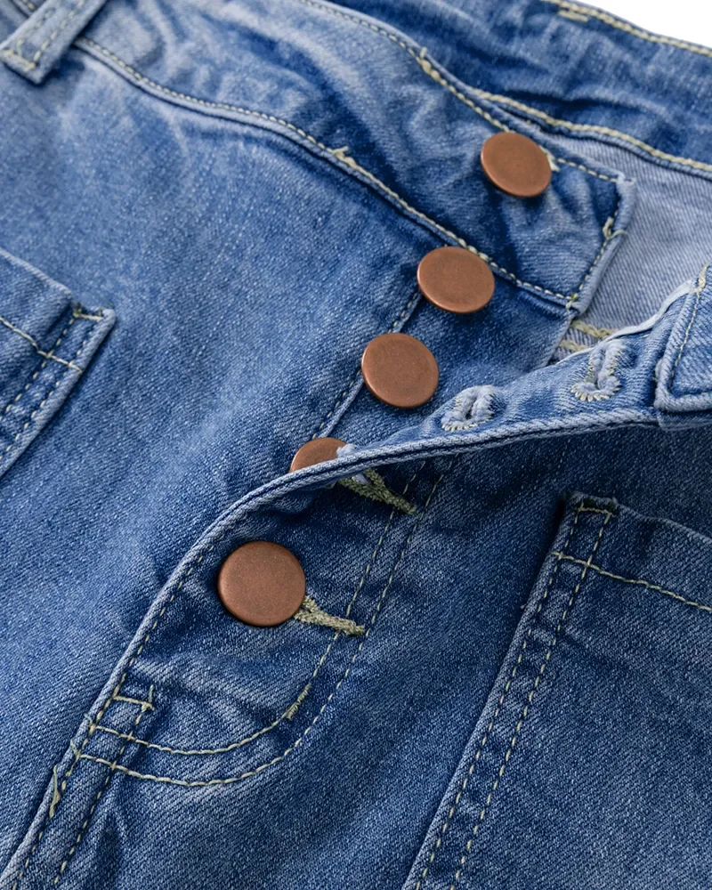 🔥🔥High Waist Schlagjeans mit Knopfleiste und Po-Push-up-Effekt