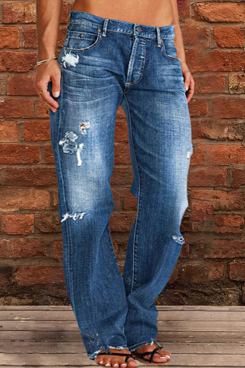 Neue Ripped Low Waist Jeans mit geradem Bein (2 kaufen, Versand gratis)