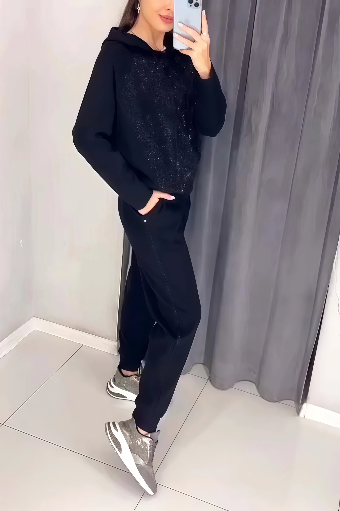 🔥Women's casual diamond embellished hooded track suit