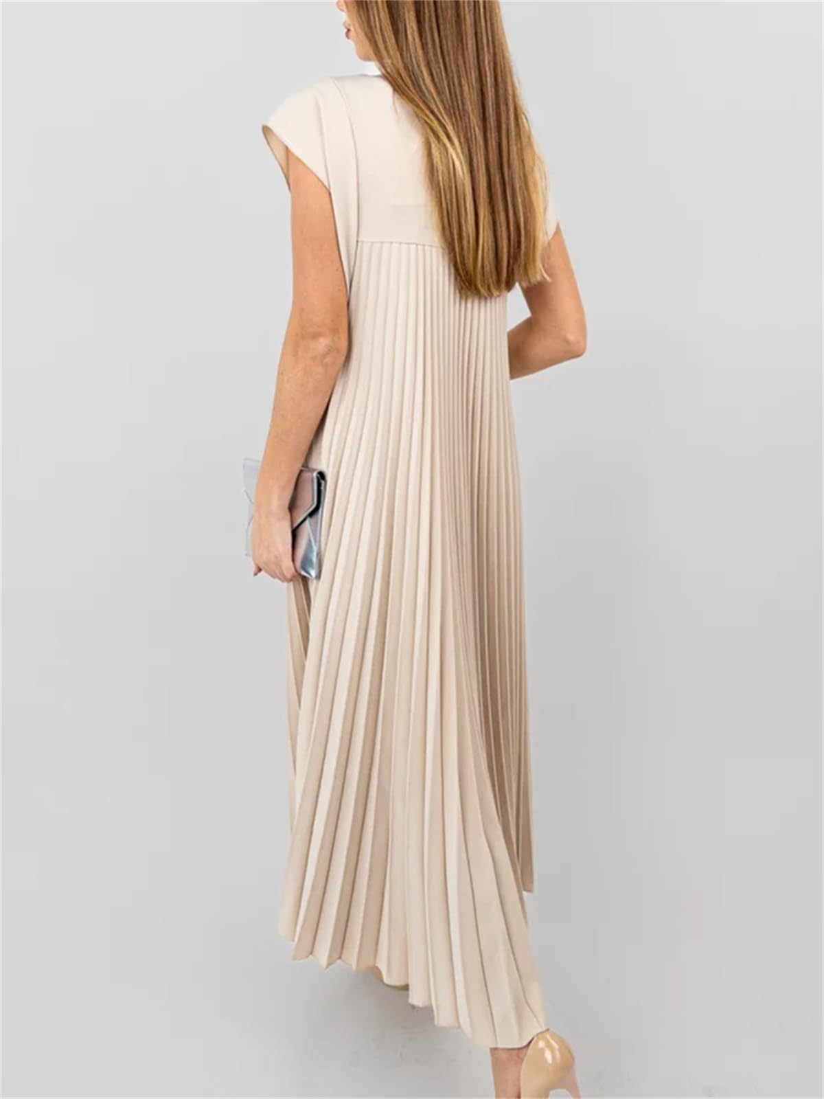 Damen Maxikleid mit Kappärmeln, plissiert, fließend (2 kaufen, kostenloser Versand)