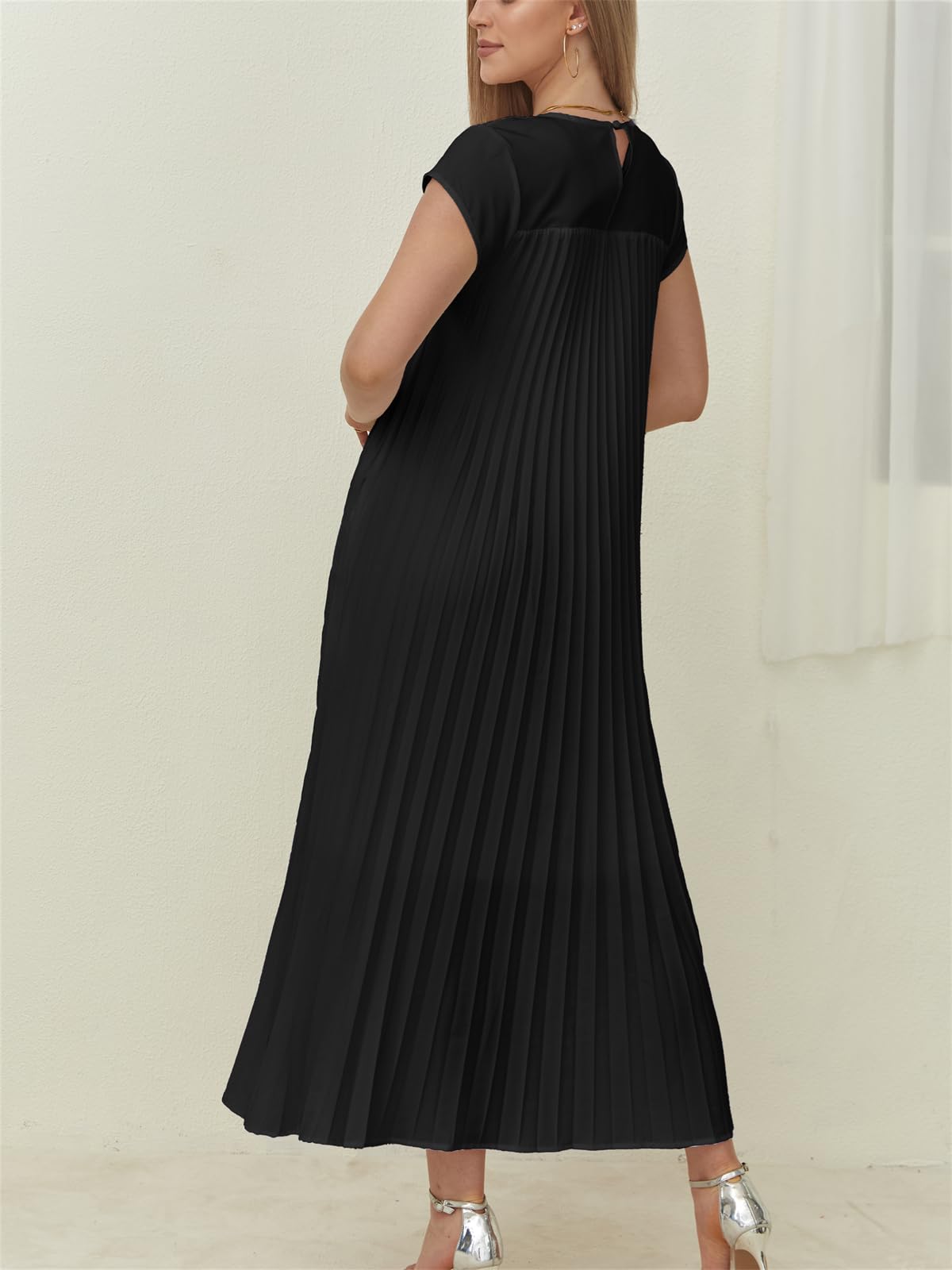 Damen Maxikleid mit Kappärmeln, plissiert, fließend (2 kaufen, kostenloser Versand)
