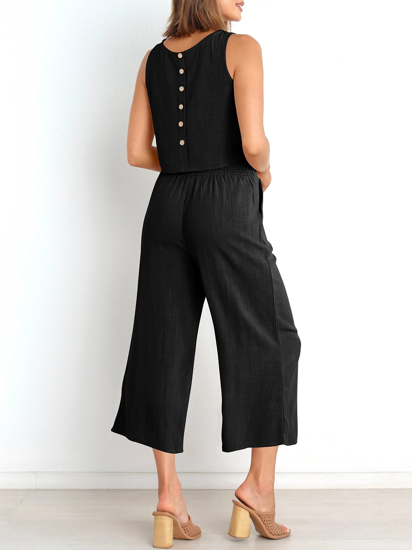 Ärmelloses Sommer-Loungewear-Set mit Taschen
