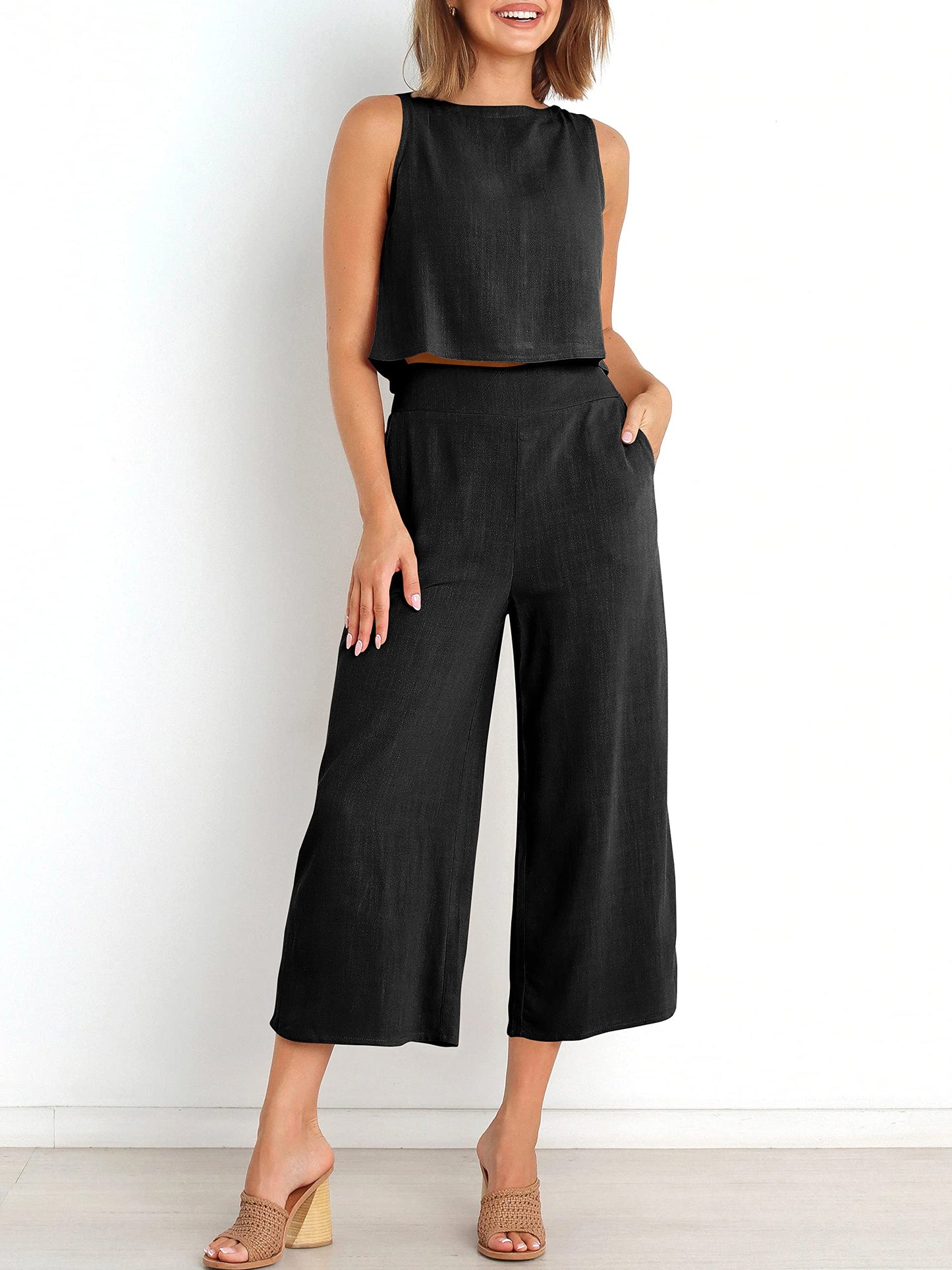 Ärmelloses Sommer-Loungewear-Set mit Taschen