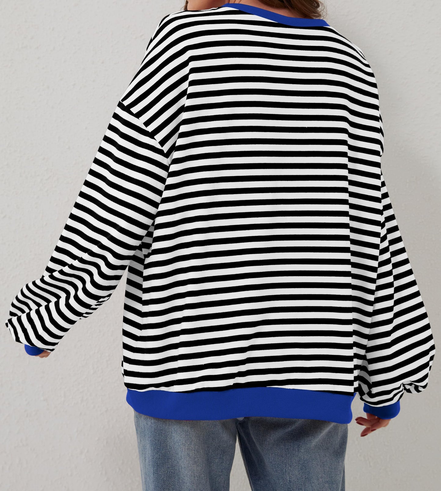 Damen Oversize-Pullover mit Streifen und langen Ärmeln (2 kaufen, kostenloser Versand)