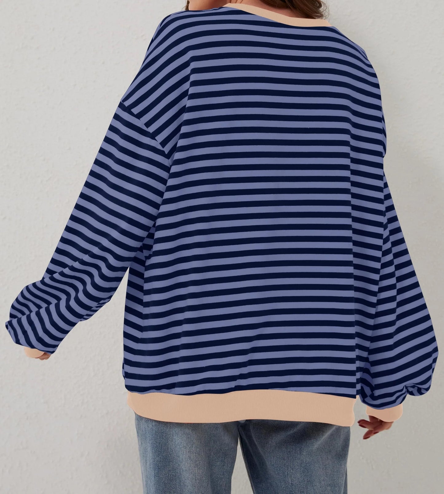 Damen Oversize-Pullover mit Streifen und langen Ärmeln (2 kaufen, kostenloser Versand)