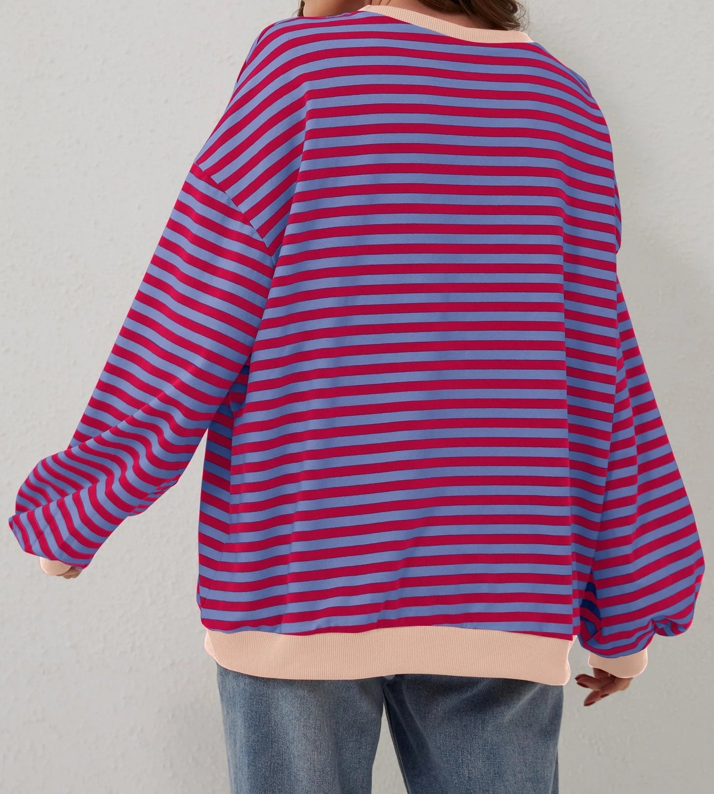 Damen Oversize-Pullover mit Streifen und langen Ärmeln (2 kaufen, kostenloser Versand)