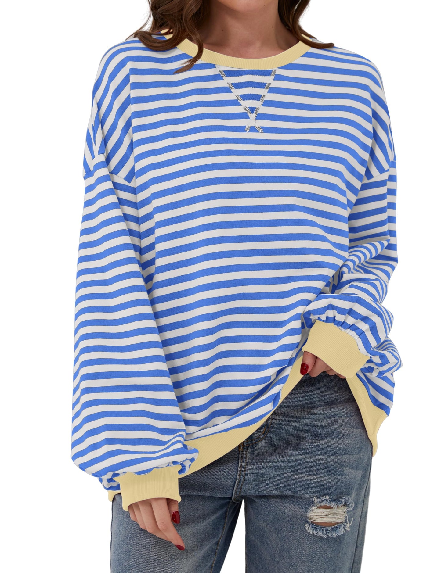 Damen Oversize-Pullover mit Streifen und langen Ärmeln (2 kaufen, kostenloser Versand)
