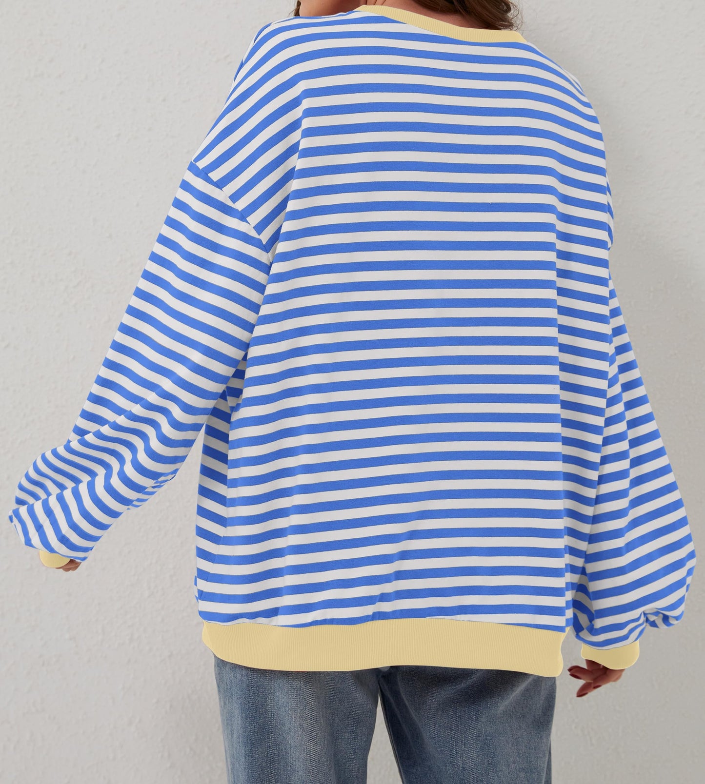 Damen Oversize-Pullover mit Streifen und langen Ärmeln (2 kaufen, kostenloser Versand)
