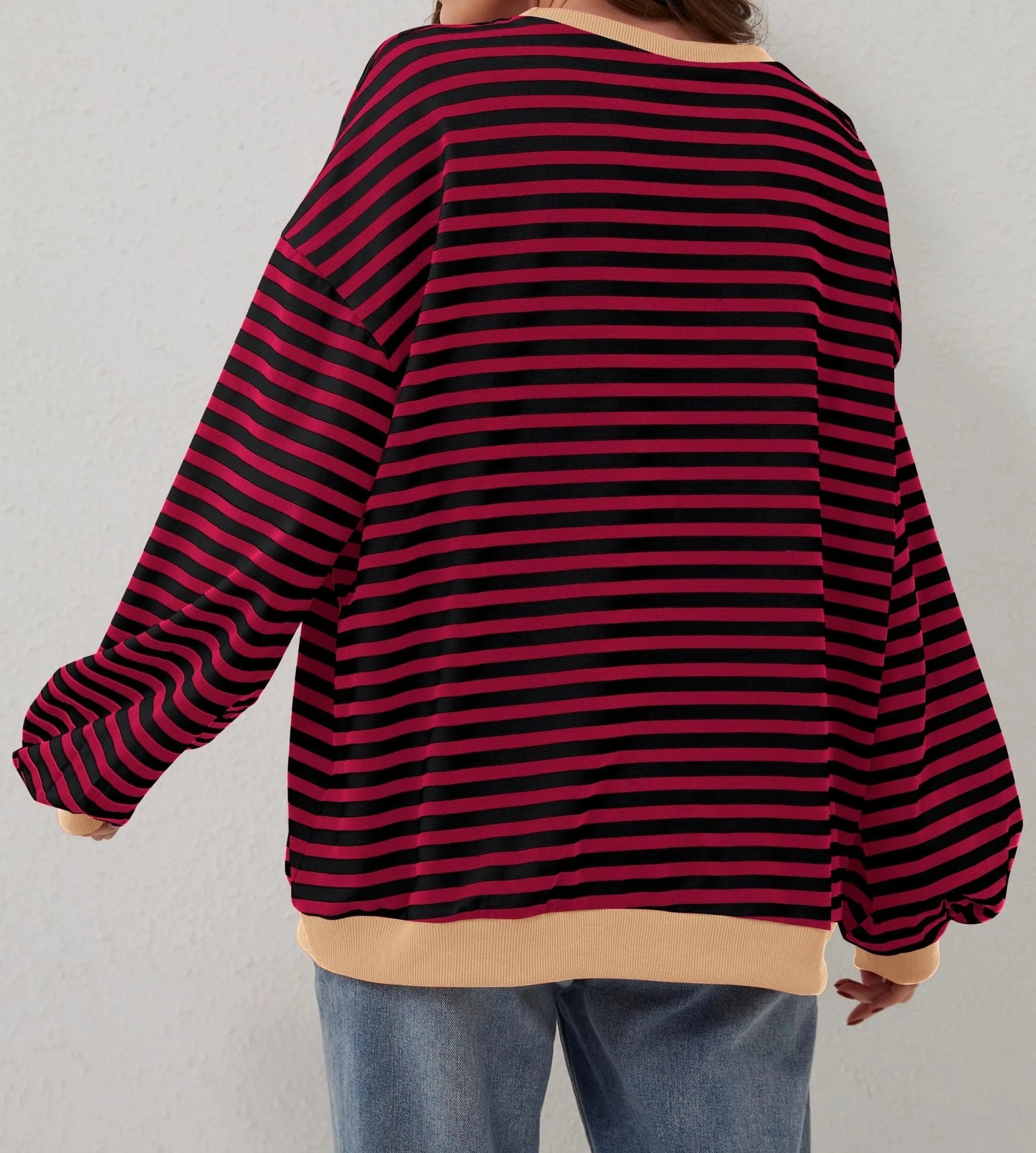 Damen Oversize-Pullover mit Streifen und langen Ärmeln (2 kaufen, kostenloser Versand)