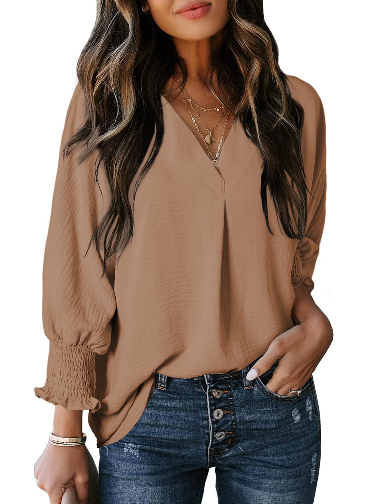 Damen lässige 3/4-Arm V-Ausschnitt Basic-Oberteile (3 kaufen, kostenloser Versand)
