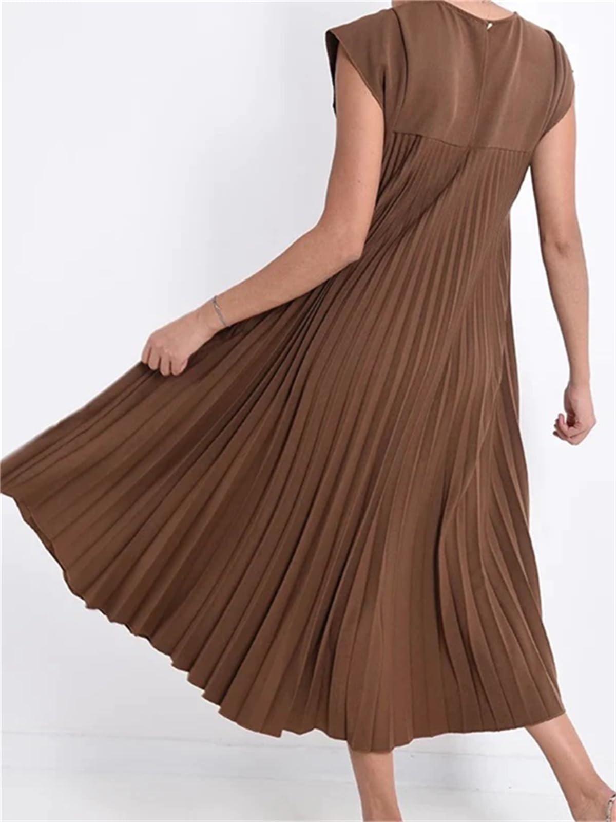 Damen Maxikleid mit Kappärmeln, plissiert, fließend (2 kaufen, kostenloser Versand)