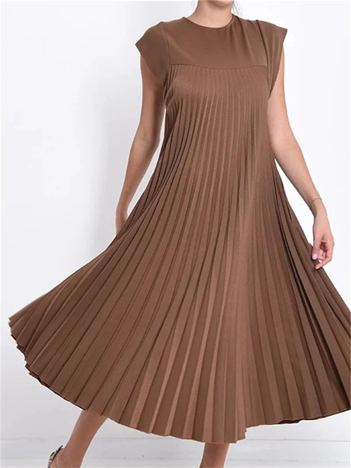 Damen Maxikleid mit Kappärmeln, plissiert, fließend (2 kaufen, kostenloser Versand)