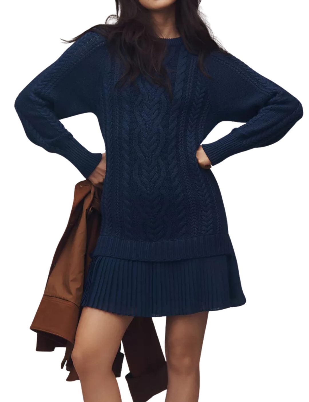 Women Crewneck Cable Knit Sweater Mini Dress (Buy 2 Free Shipping)