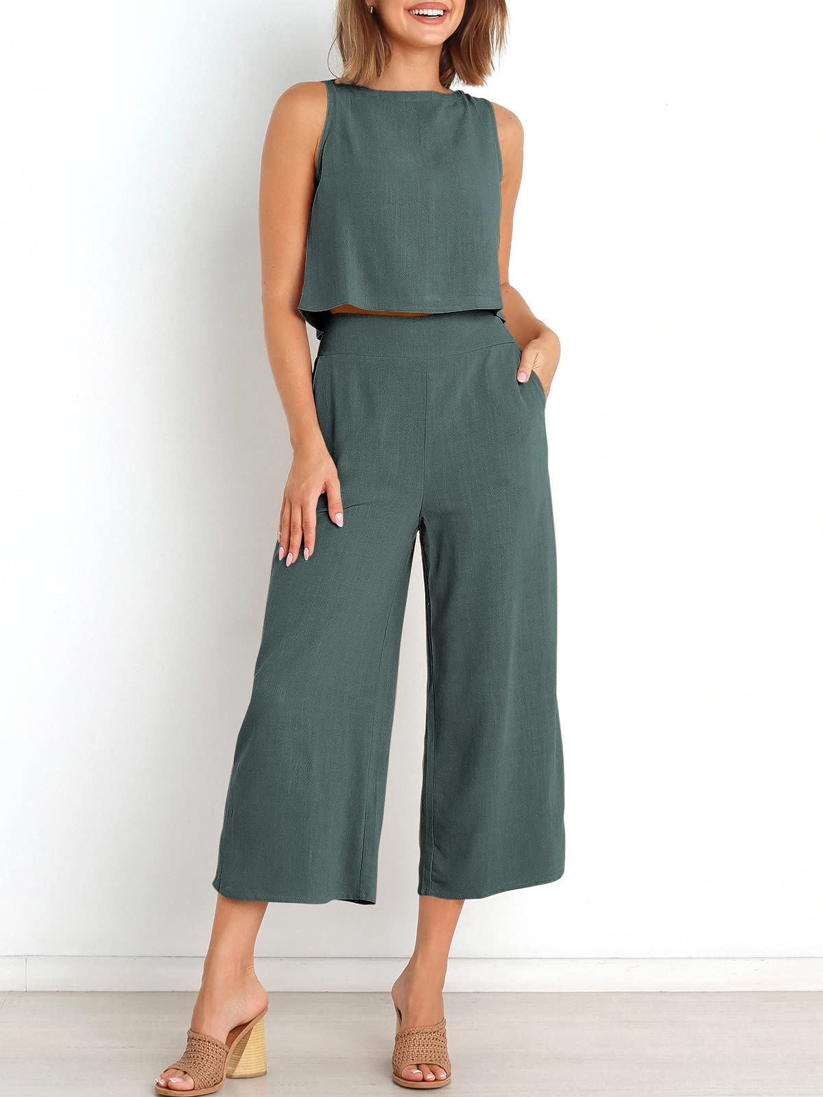 Ärmelloses Sommer-Loungewear-Set mit Taschen