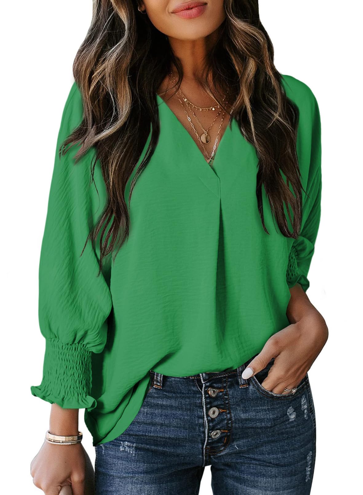 Damen lässige 3/4-Arm V-Ausschnitt Basic-Oberteile (3 kaufen, kostenloser Versand)