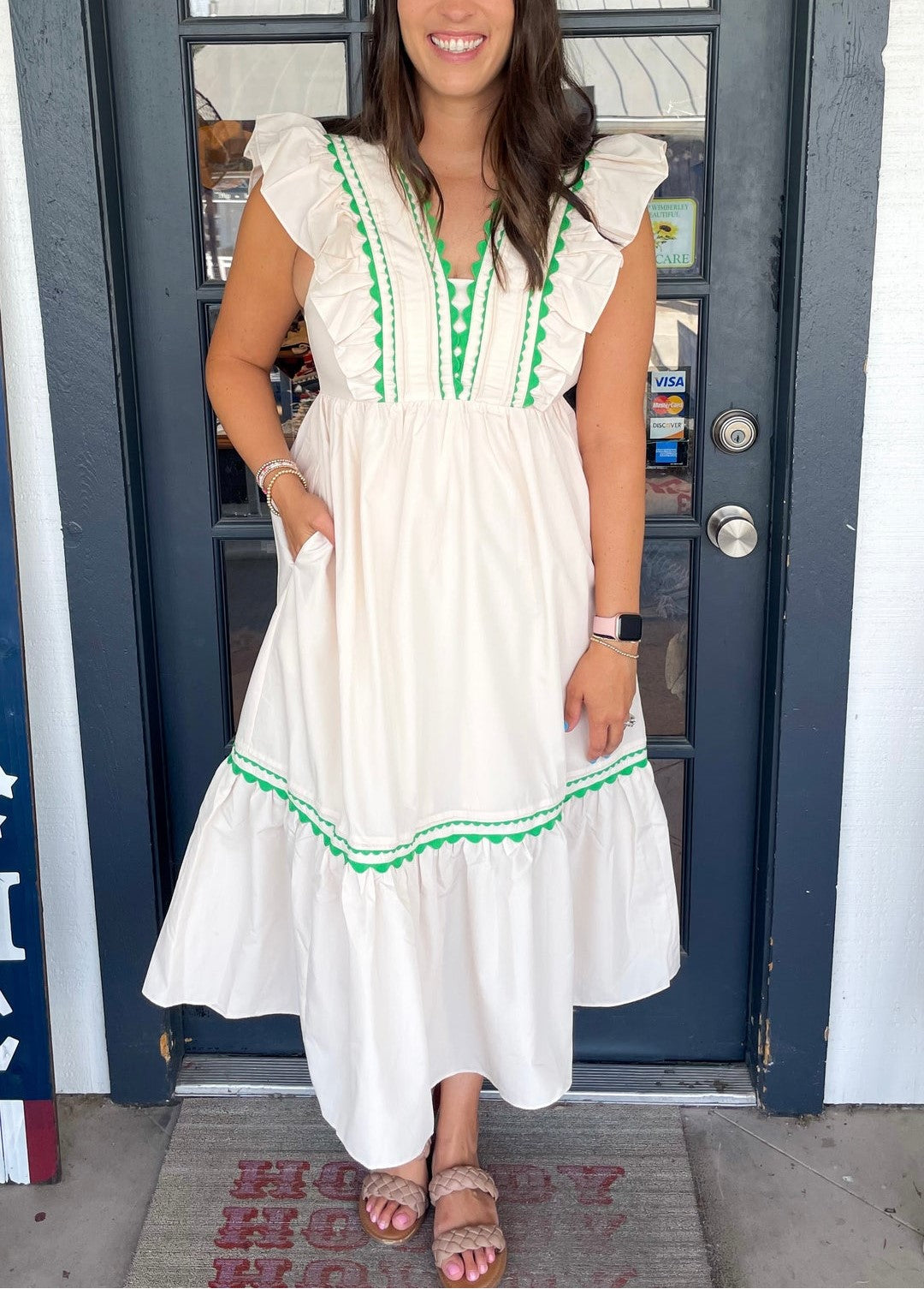 Damen Maxikleid mit V-Ausschnitt und Rüschenärmeln (2 kaufen, kostenloser Versand)