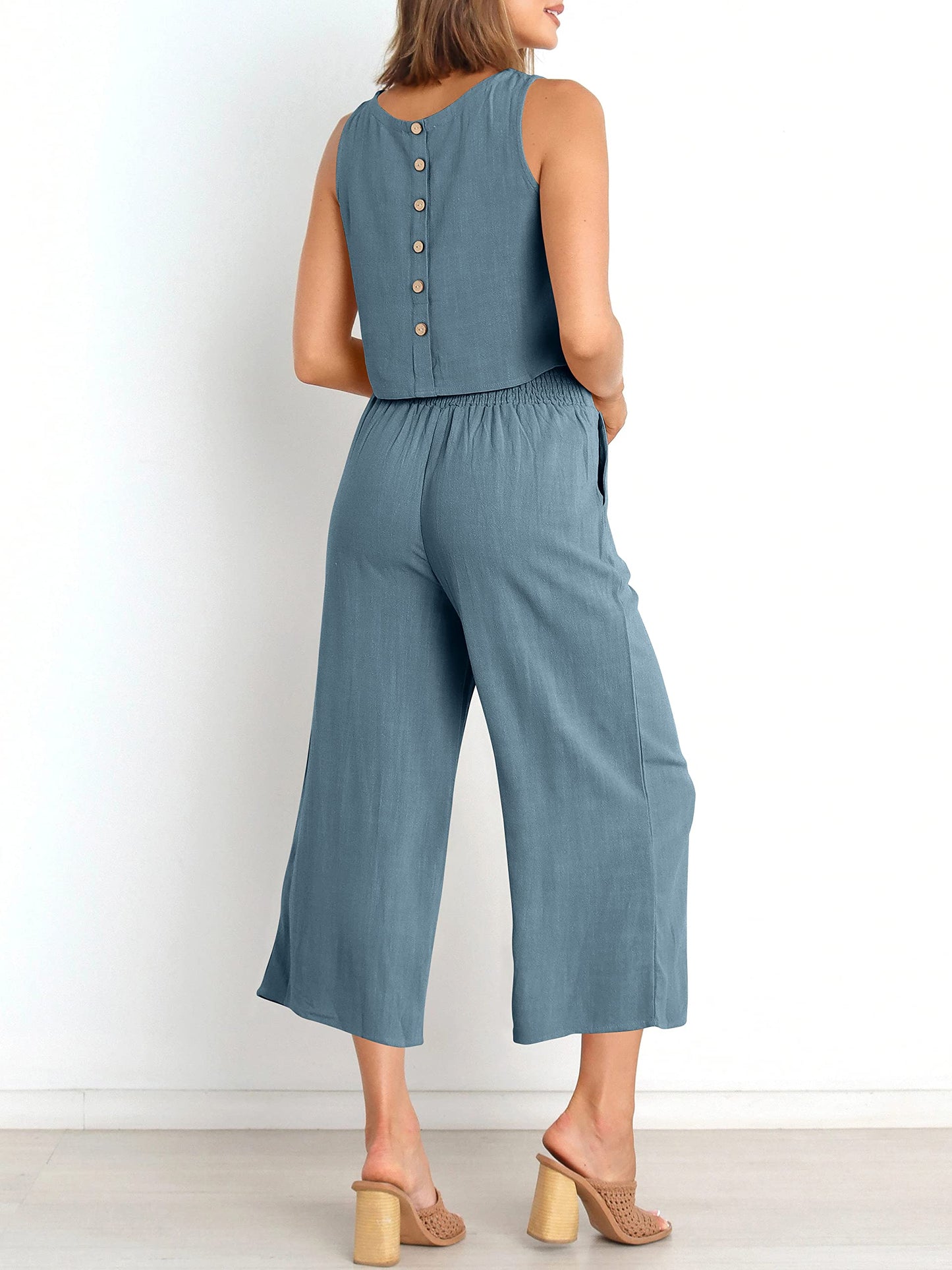 Ärmelloses Sommer-Loungewear-Set mit Taschen