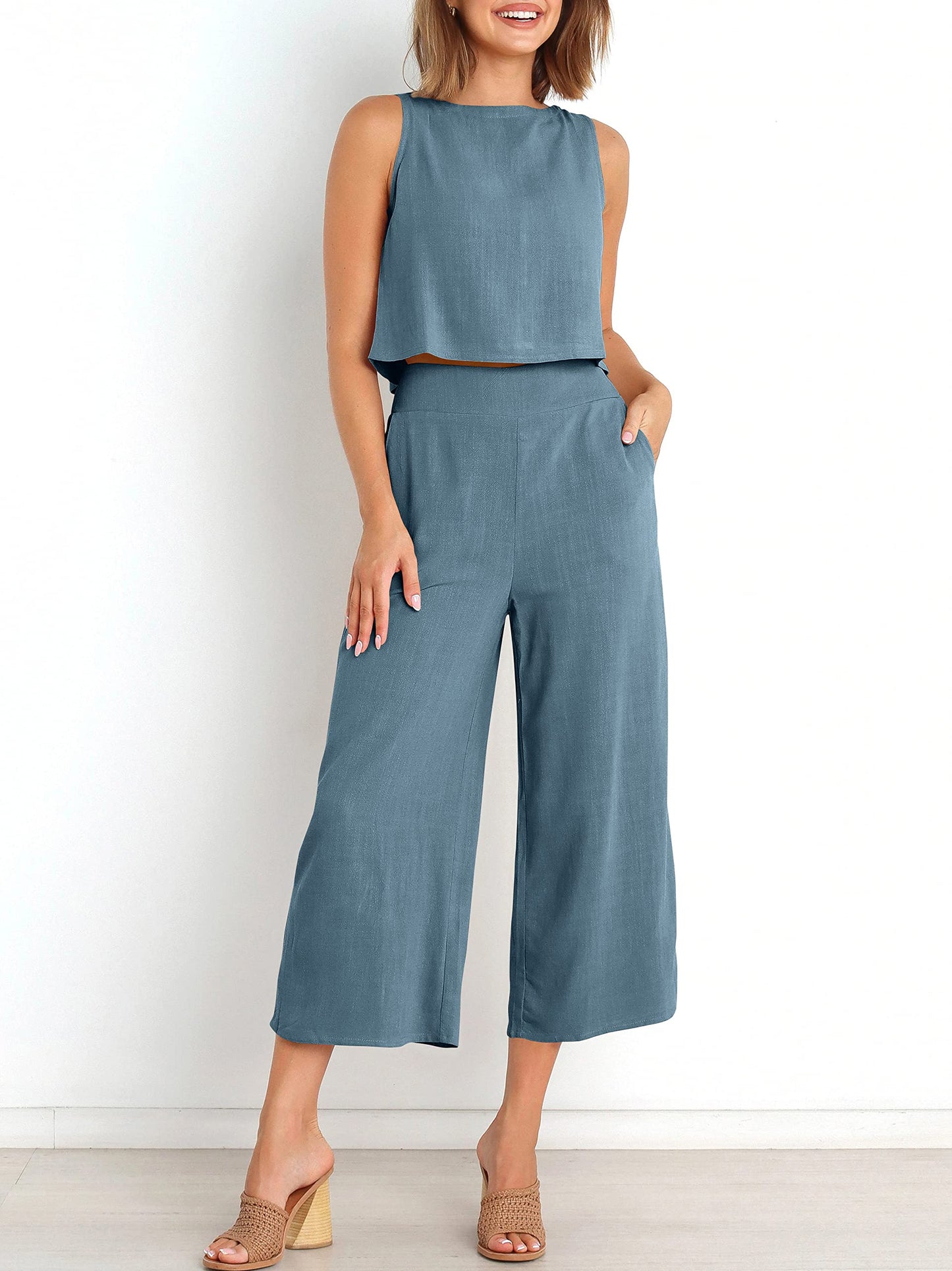 Ärmelloses Sommer-Loungewear-Set mit Taschen