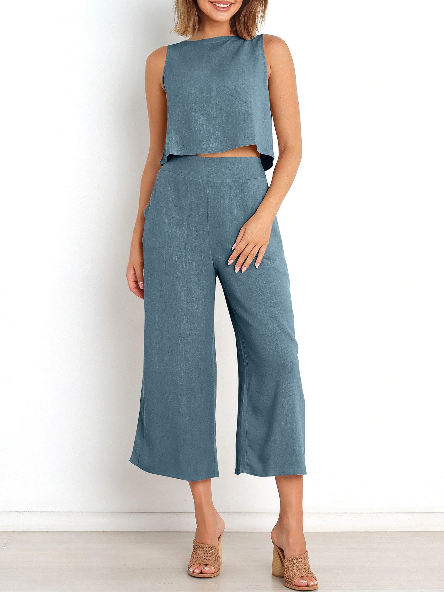 Ärmelloses Sommer-Loungewear-Set mit Taschen