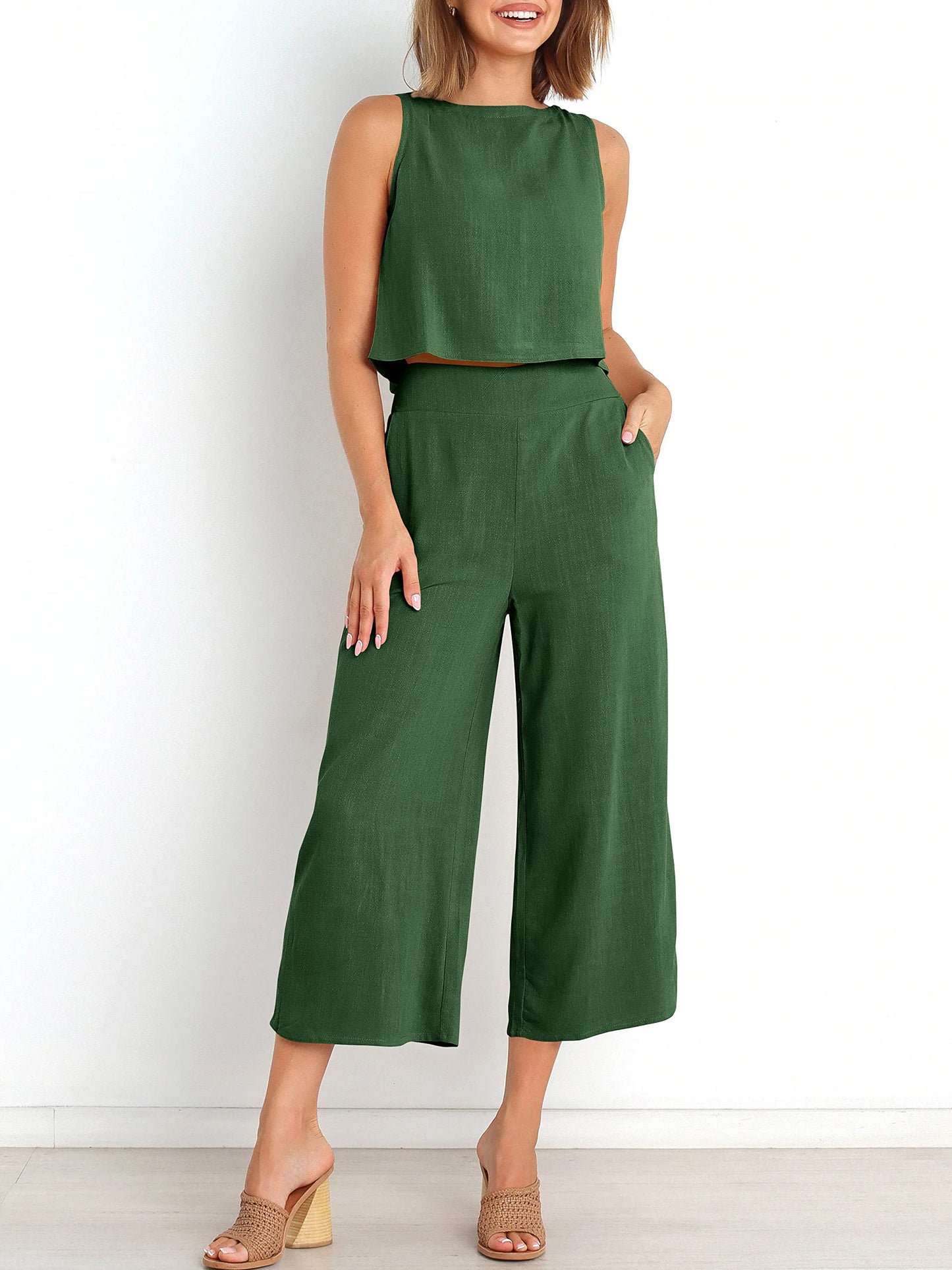 Ärmelloses Sommer-Loungewear-Set mit Taschen