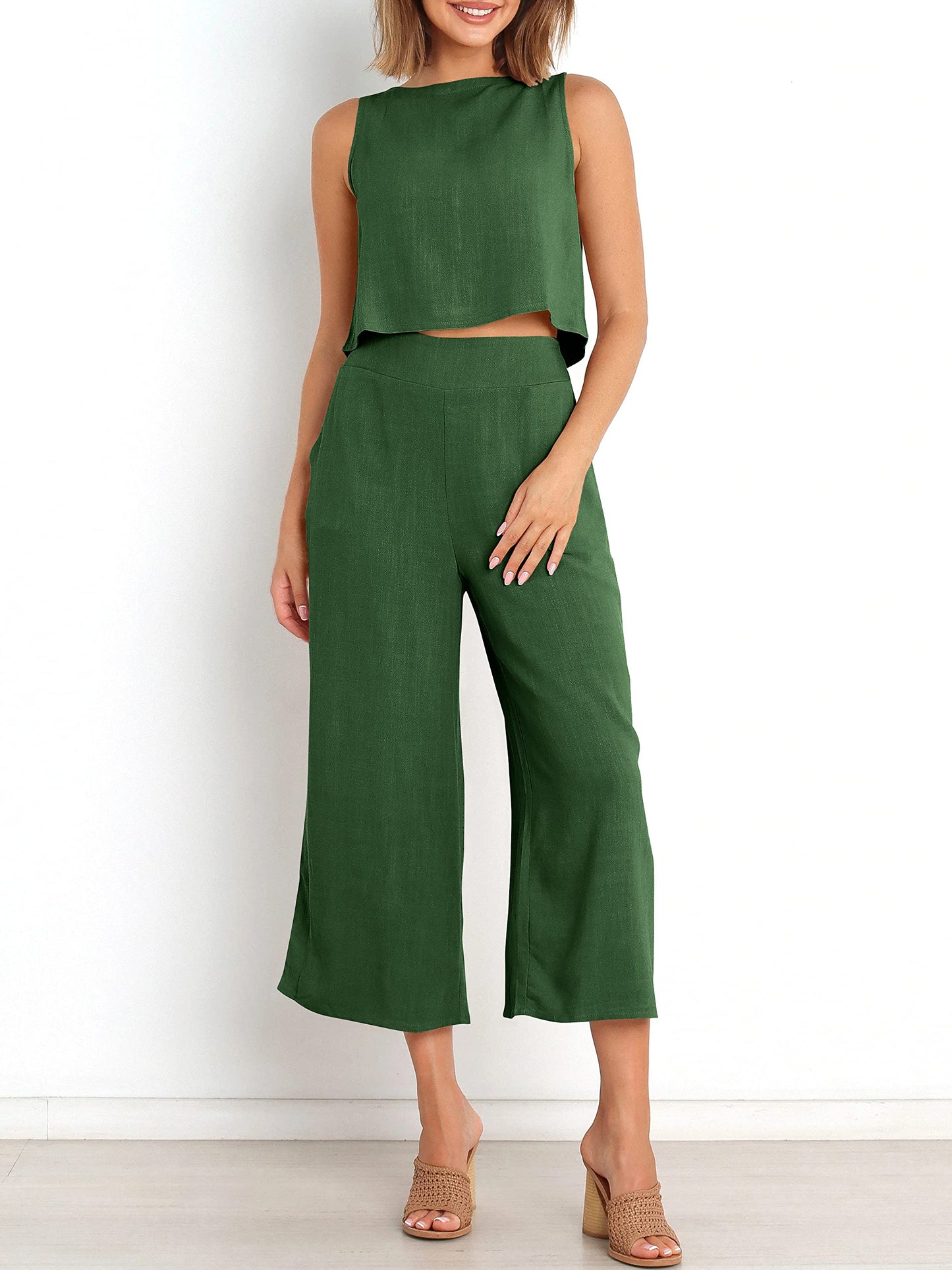 Ärmelloses Sommer-Loungewear-Set mit Taschen