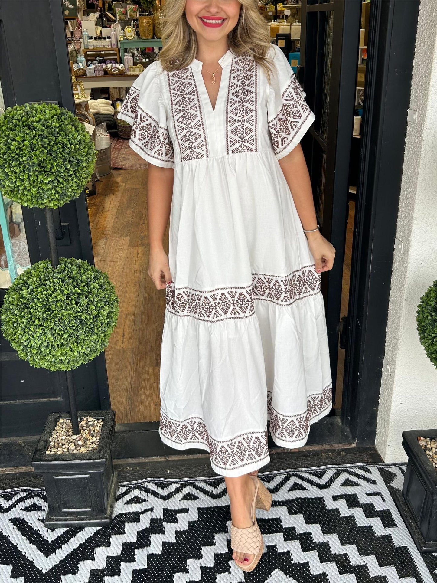 Damen V-Ausschnitt Boho Maxikleid (Kaufe 2, versandkostenfrei)