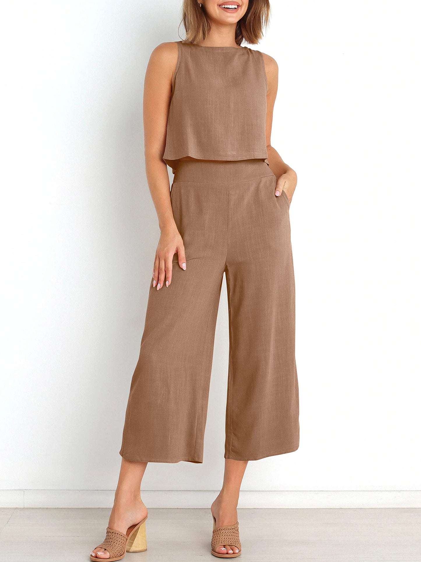 Ärmelloses Sommer-Loungewear-Set mit Taschen
