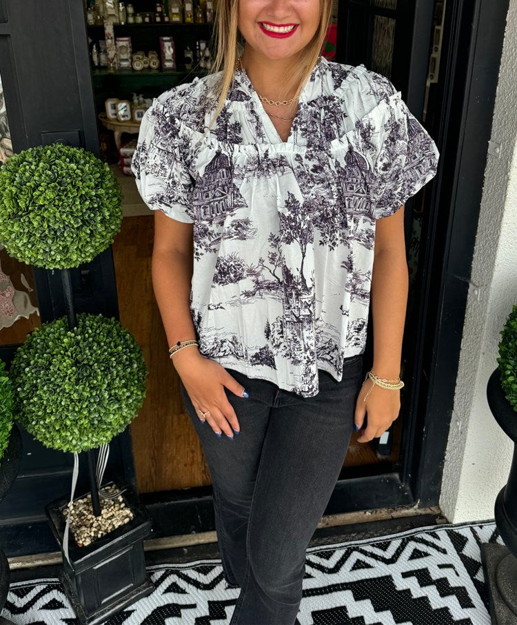 Damen Tops mit klassischem Charm und Toile-Muster (2 kaufen, kostenloser Versand)