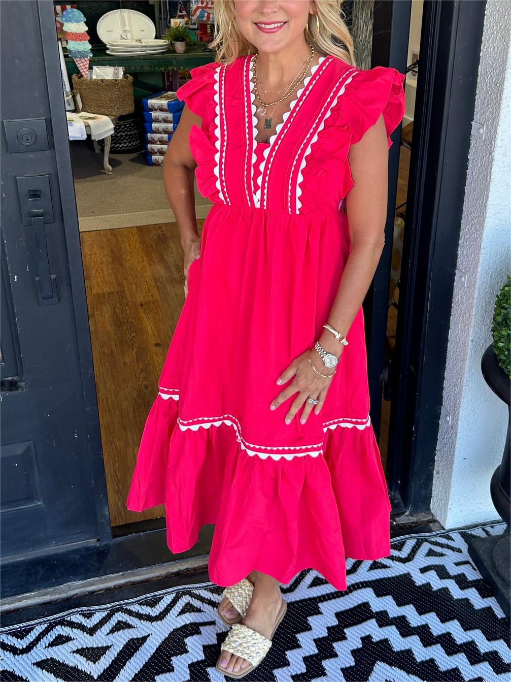 Damen Maxikleid mit V-Ausschnitt und Rüschenärmeln (2 kaufen, kostenloser Versand)