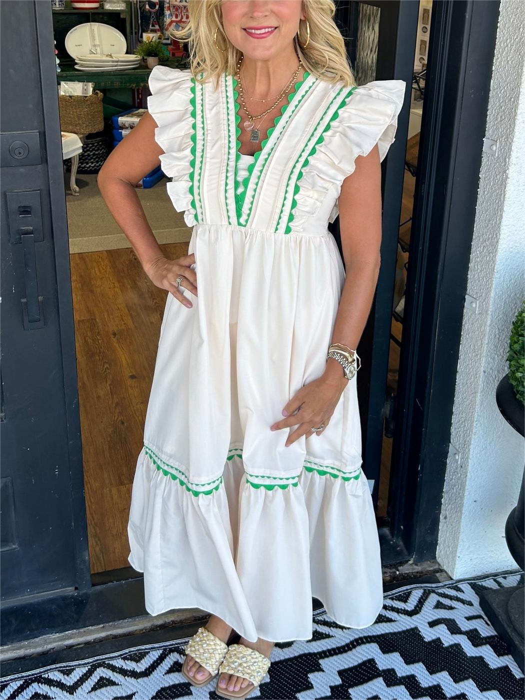 Damen Maxikleid mit V-Ausschnitt und Rüschenärmeln (2 kaufen, kostenloser Versand)